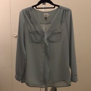 Anthro: Light Blue Scalloped Blouse